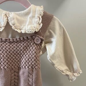 Outfit: Dusty Pink Knit Baby romper with Zara cream too